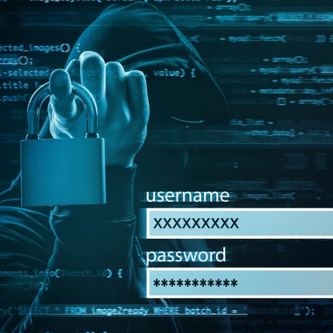 Login form and hacker with lock on dark background. Concept of cyber attack and security